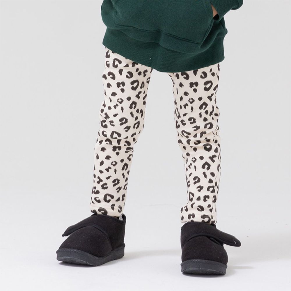 熱銷！刷毛保暖彈力合身長褲-豹紋-奶油杏