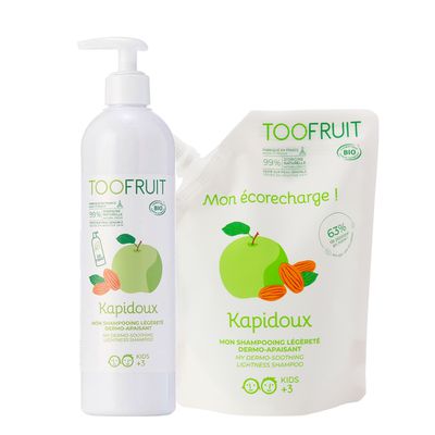 法國 TOOFRUIT - 果漾兒童青蘋無矽洗髮精家庭組-瓶裝400ml+補充包400ml