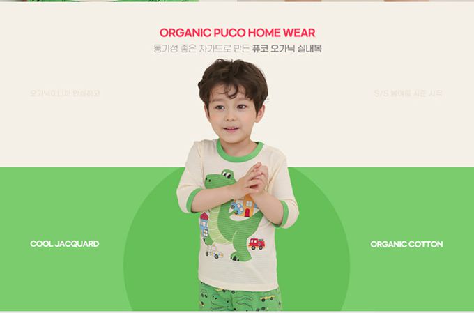 正韓 Puco - 超優質嬰幼兒/兒童七分袖100% 有機純棉家居服/睡衣-暴龍來襲