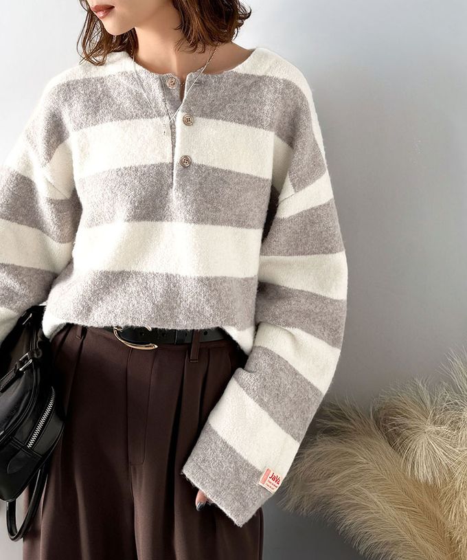 日本 Classical Elf - Java 率性亨利領寬鬆厚針織上衣-墨綠x海軍藍