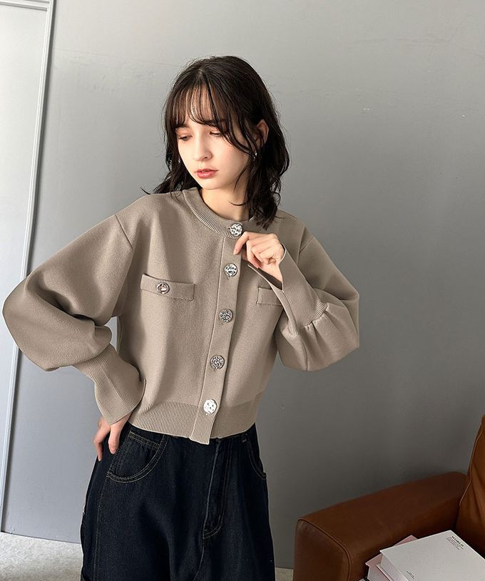 日本 Classical Elf - 風格金屬扣時尚短版開襟外套-黑