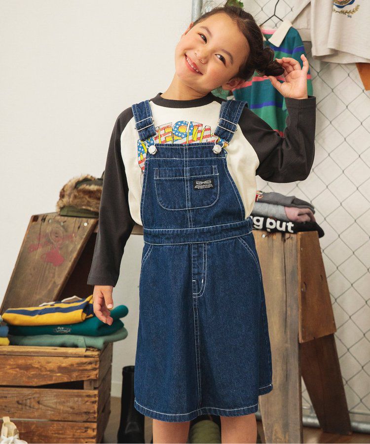 日本 BREEZE - 多口袋厚磅吊帶A字牛仔裙-海軍藍