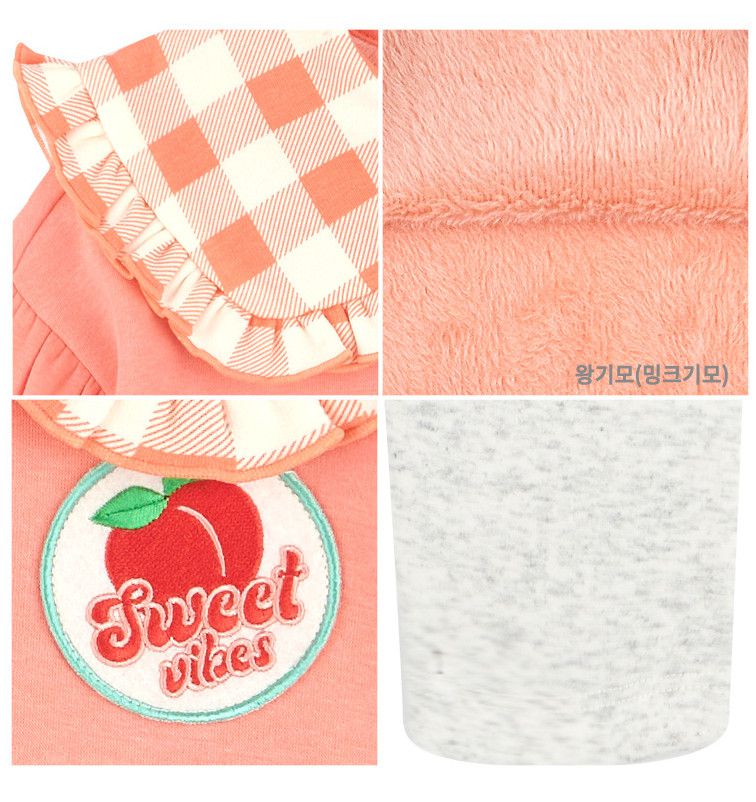 韓國 HEJMINI - (內刷毛)蘋果徽章荷葉領格子裙套裝-蜜桃粉