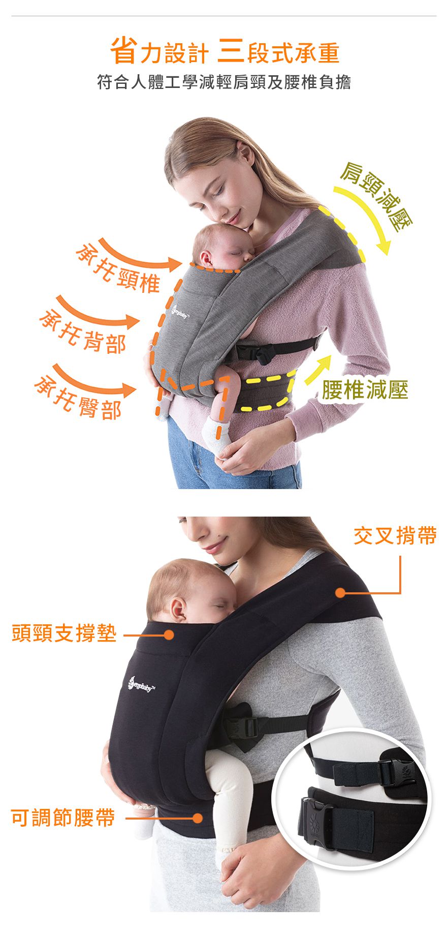 美國 ergobaby - Embrace環抱二式初生嬰兒背帶-黑色