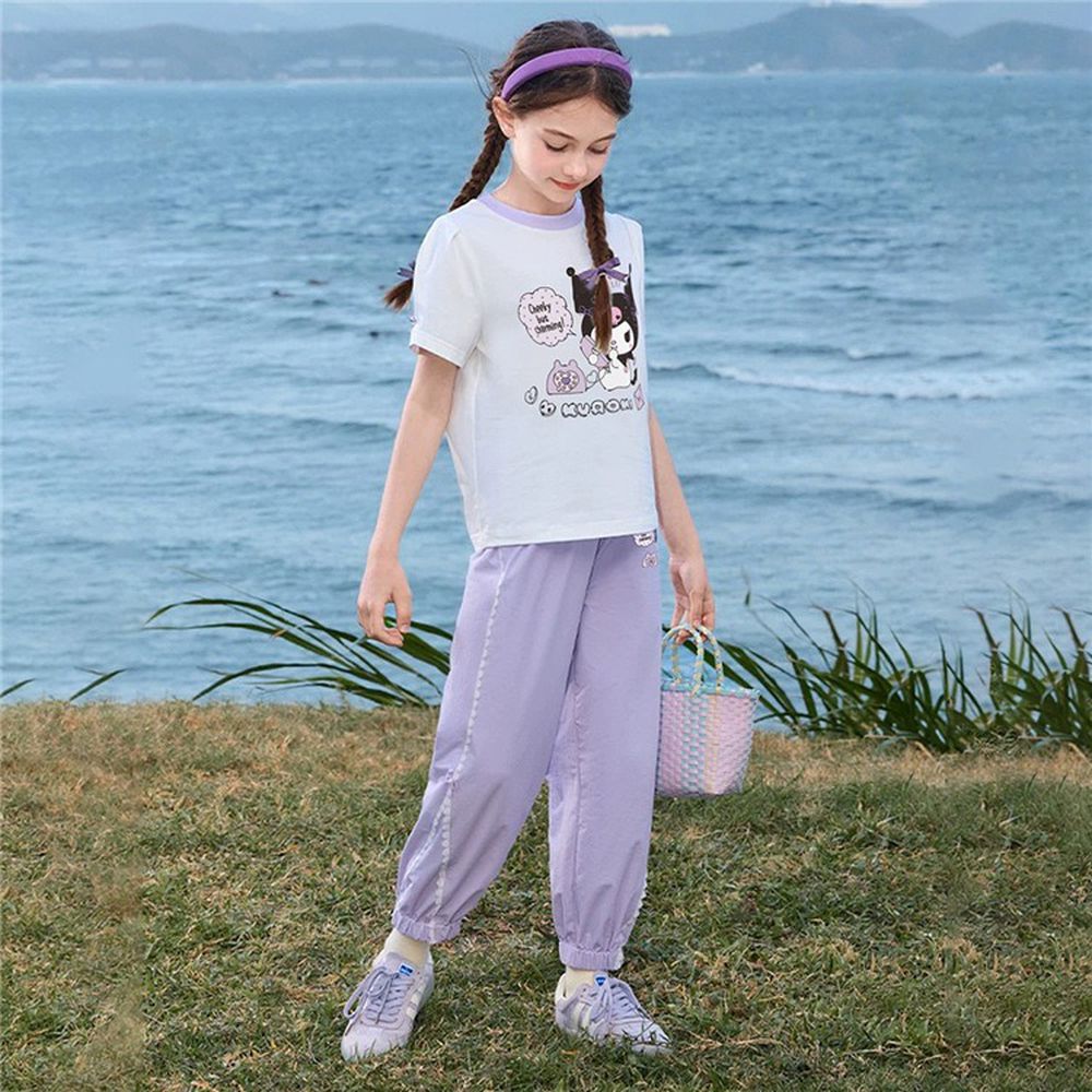 蝴蝶結裝飾短袖+長褲套裝-卡通人物酷洛米-紫色
