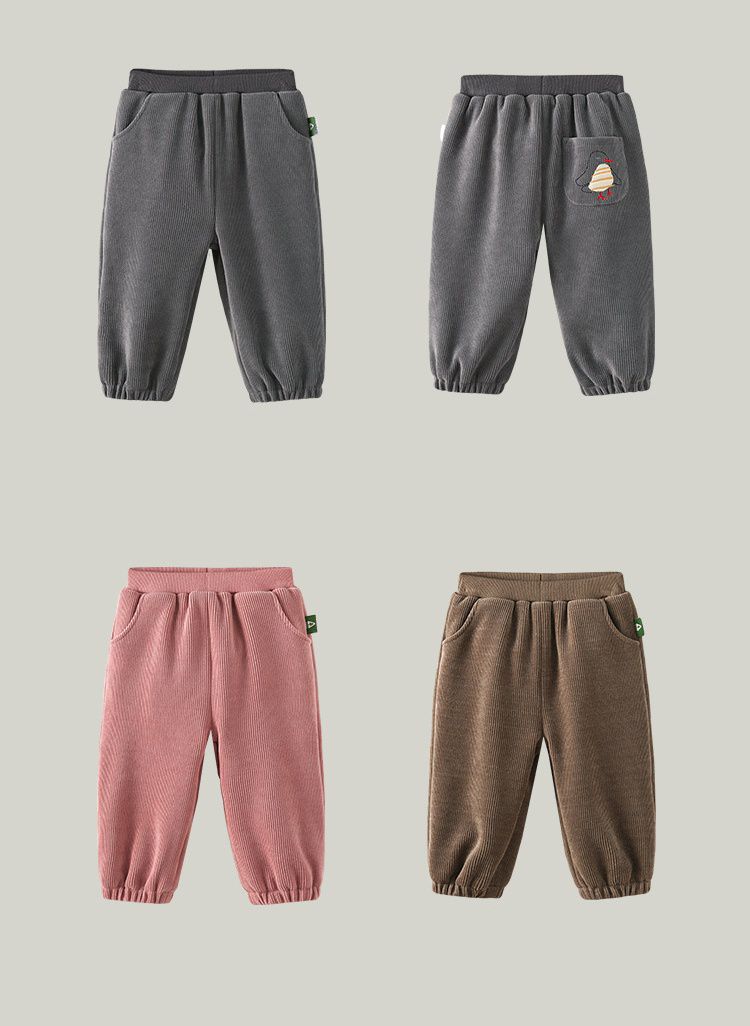 加絨加厚燈芯絨休閒長褲-海豹-粉色