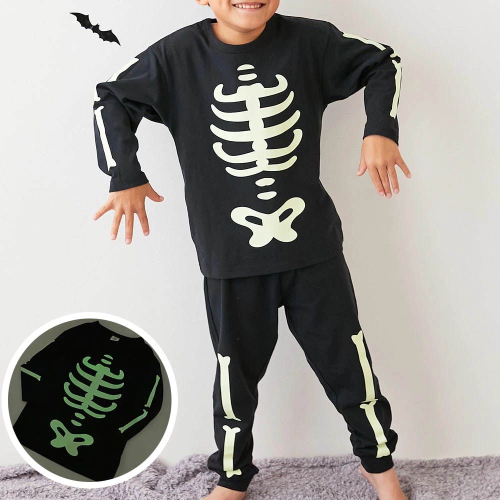 萬聖節 夜光純棉造型套裝／家居服-骷髏頭-黑