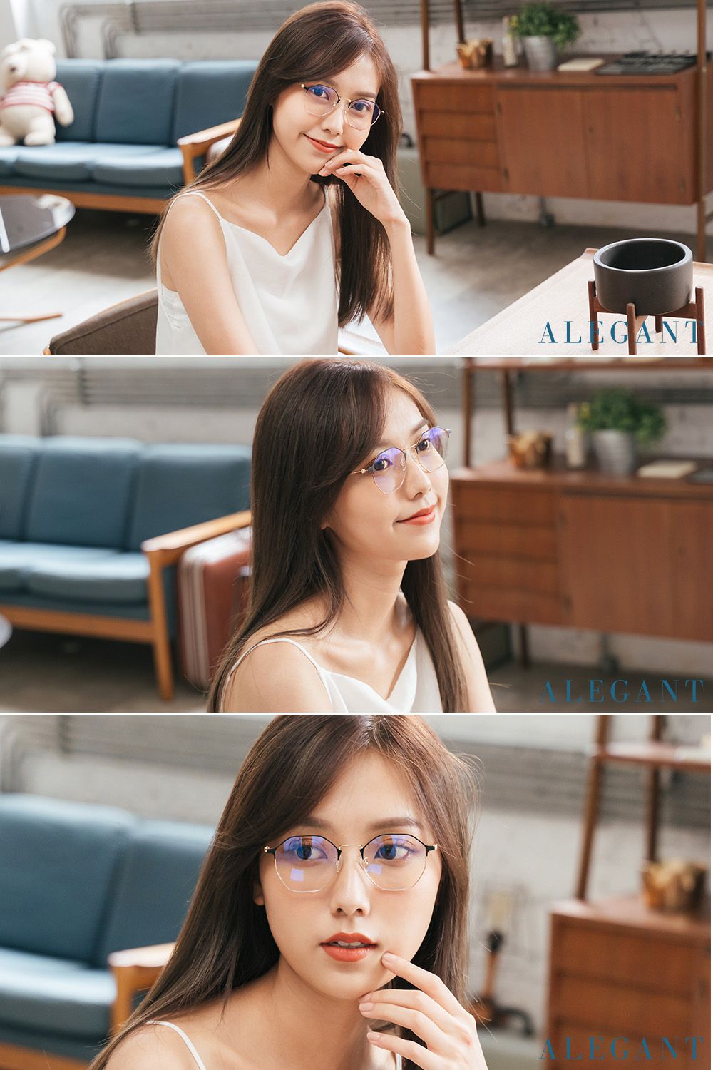 ALEGANT - 法式優雅復古輕量鈦金屬質感多角設計眉框UV400濾藍光眼鏡