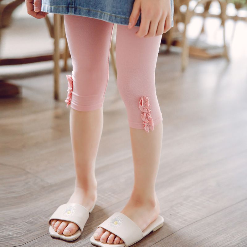 FANMOU - 七分內搭褲(莫代爾)-蝴蝶結-黑色