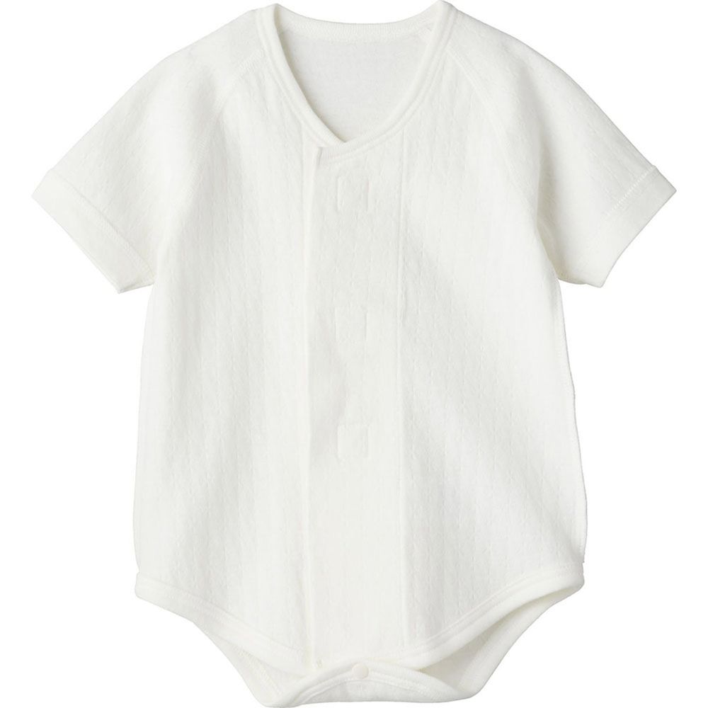 日本 Combi - mini系列-純棉保暖包屁衣(黏貼式，7分袖)-白色 (60-70)