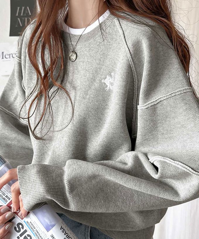 日本 Classical Elf - 線條感logo厚磅針織長袖上衣-灰