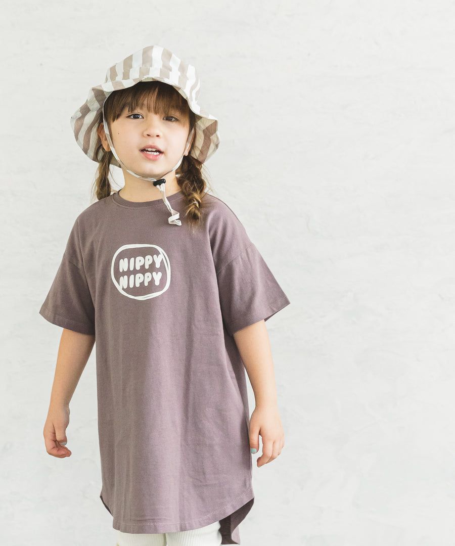 日本 PAIRMANON - 100%柔棉 印花前短後長短袖洋裝-NIPPY-摩卡