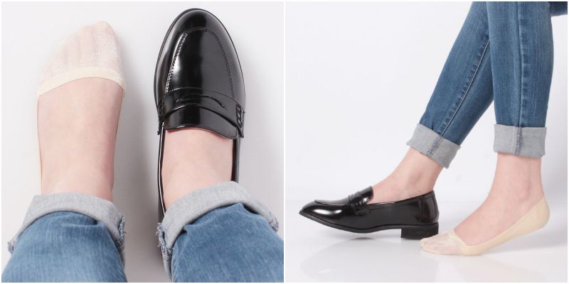 日本 okamoto - 超強專利防滑ㄈ型隱形襪-深履款-雜灰 (23-25cm)-棉混