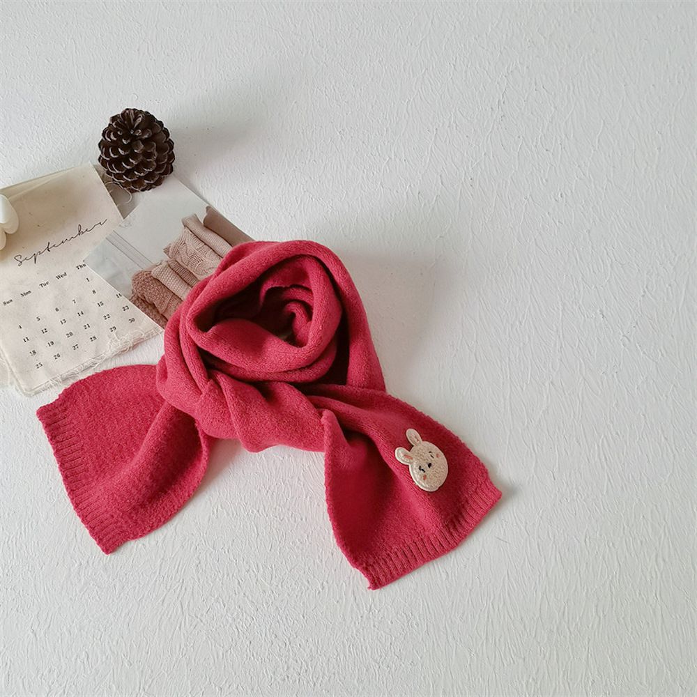 Love, Charlotte - 軟糯糯莓紅色小兔子針織圍巾-莓紅色 (3歲+)