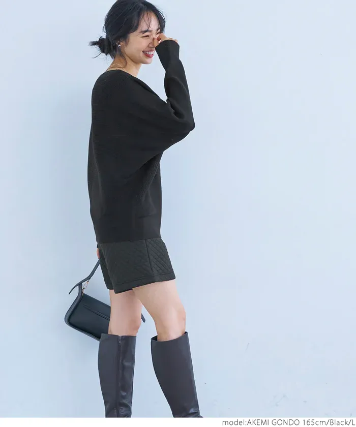 日本 COCA - 顯瘦船型領薄針織上衣-米