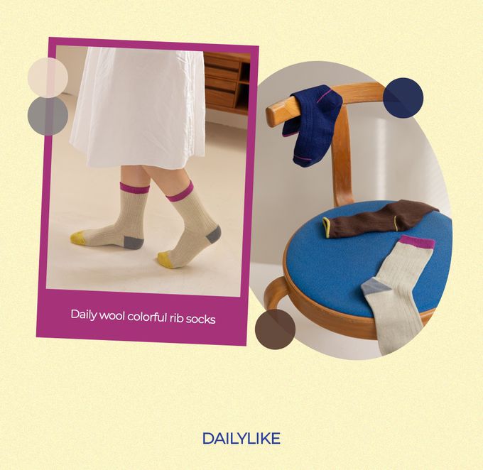 韓國 Daily Like - 女用襪子/中筒襪4入組-色塊線條 (220~250mm)