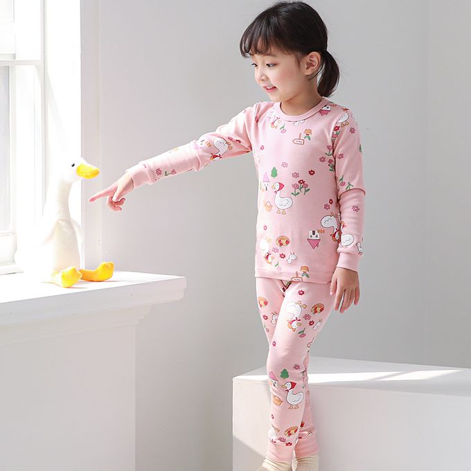 正韓 Cogibu - 極舒適無螢光劑 100% 有機棉幼兒/兒童睡衣/家居服套裝組-小花鴨