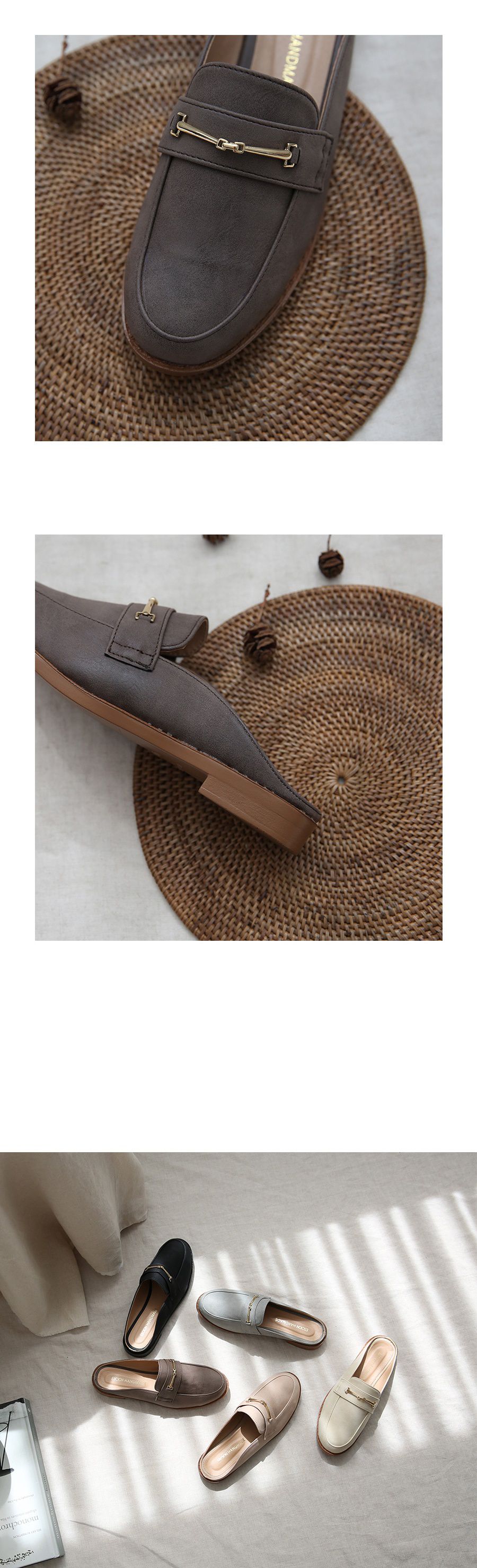 韓國 Dangolunni - 一字麂皮穆勒鞋-灰