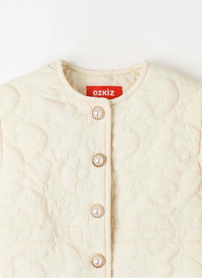 韓國 OZKIZ - 鬱金香縫紋搖粒絨背心-米白