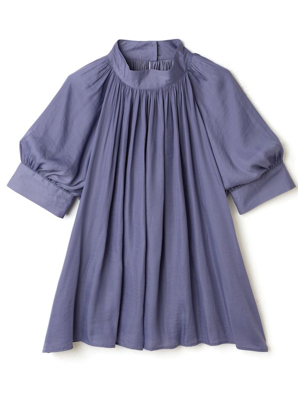 日本 GRL - 百搭立領泡泡短袖上衣-深棕粉 (F)