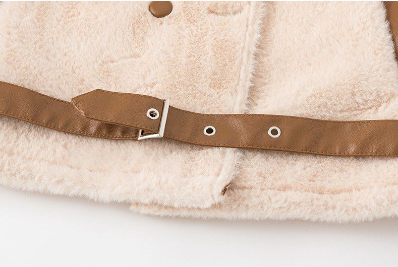 羊羔絨毛毛保暖大衣-米白