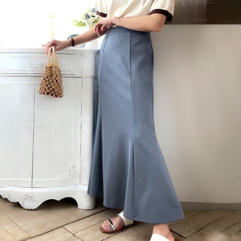 日本 Classical Elf - 百搭質感彈性修身魚尾裙-灰藍