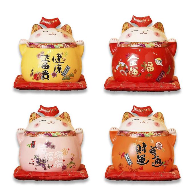 MODACore 摩達客 - ◉春節開運◉開運超招財貓密封罐糖果盒擺飾_四色可選(贈坐墊)/聚寶盆收納好物-粉色