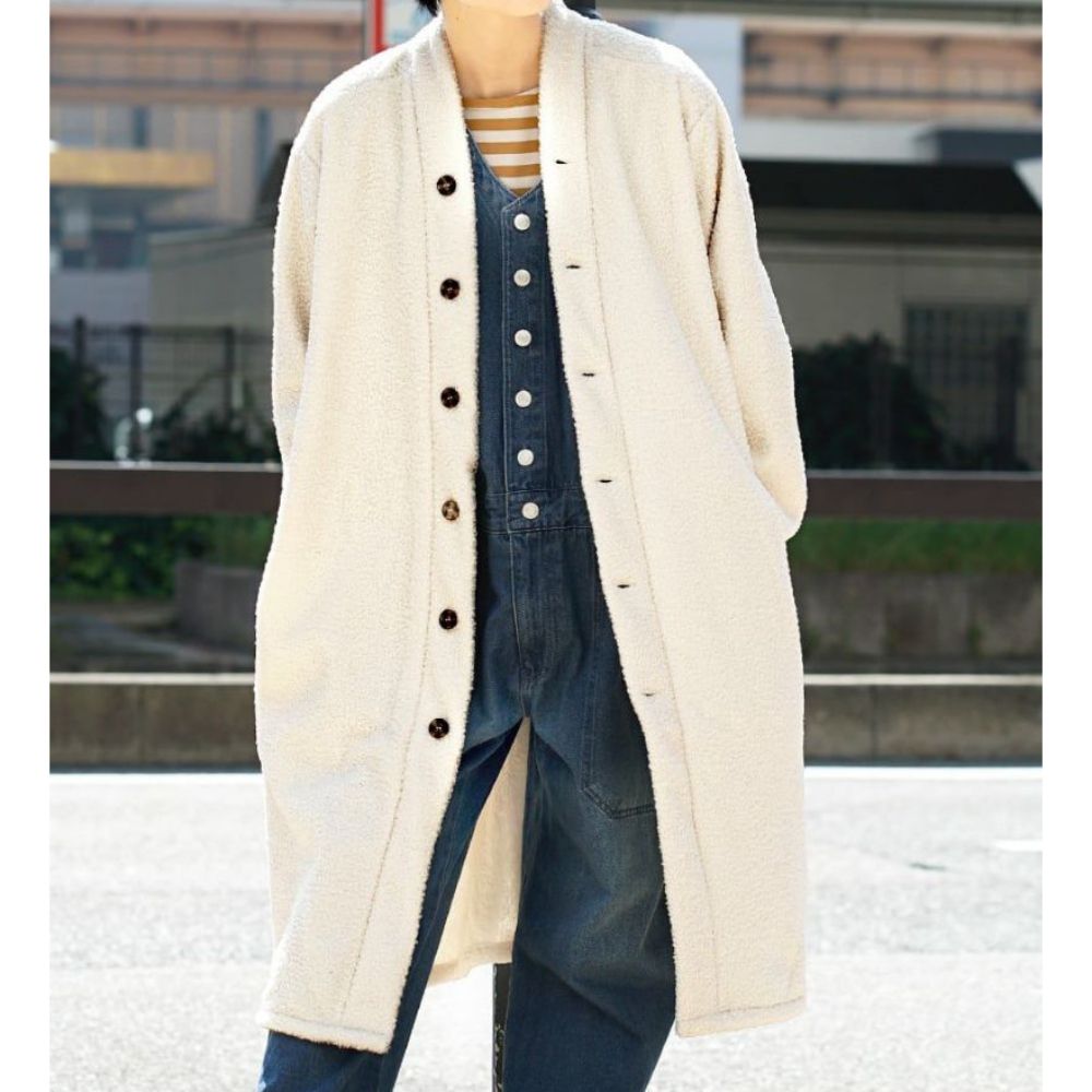 日本 zootie - 防風激暖系列 保暖長版外套-外毛絨-象牙白