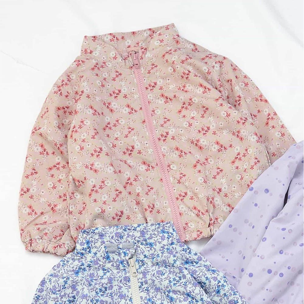 防潑水 輕量網紗風衣外套-碎花-粉紅