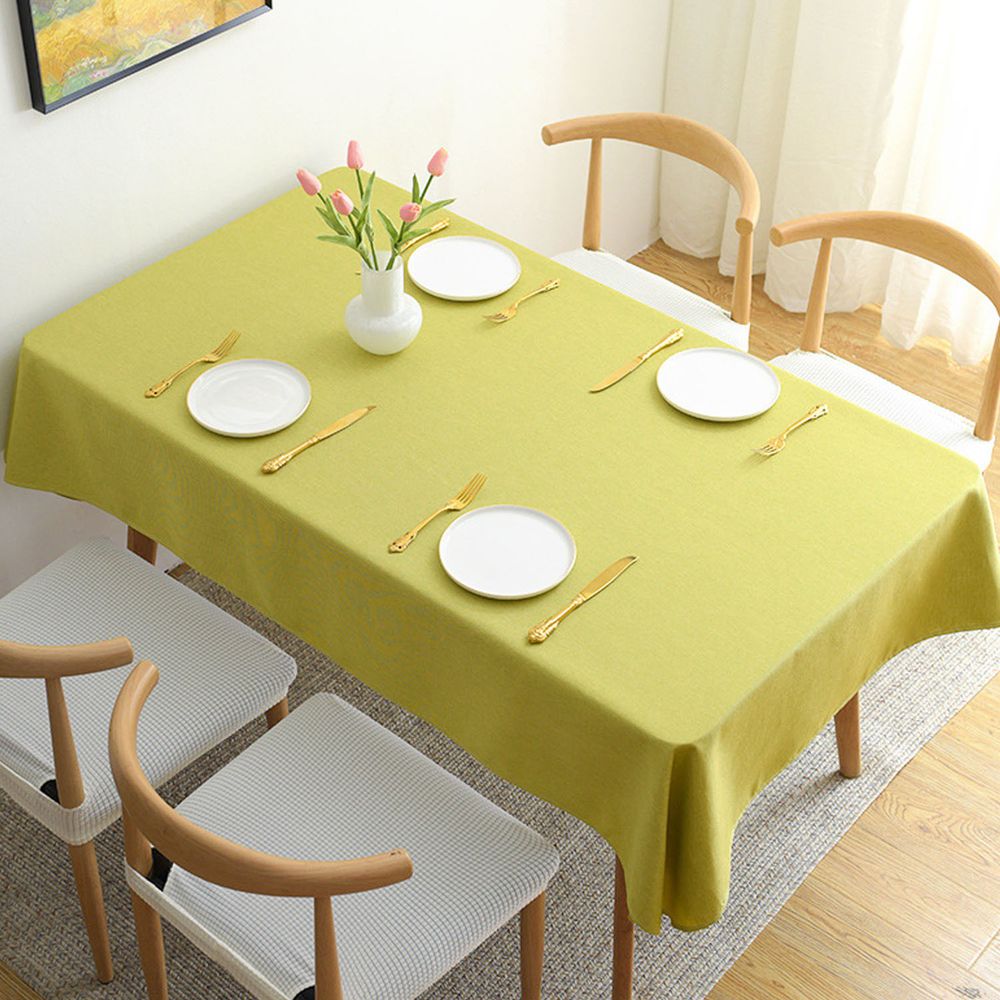 棉麻防水防髒桌布-黃綠色
