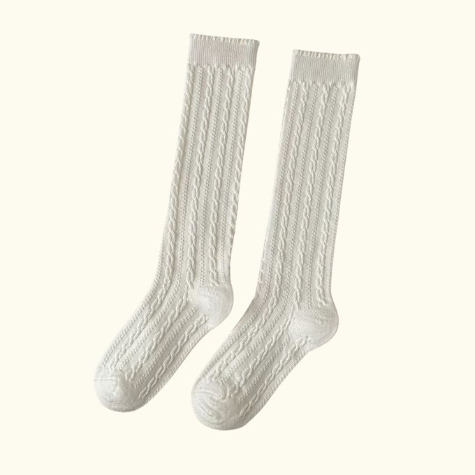 英倫系波浪邊立體織紋膝下長統棉襪