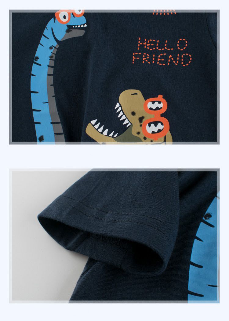 短袖棉T-恐龍戴眼鏡-深藍色