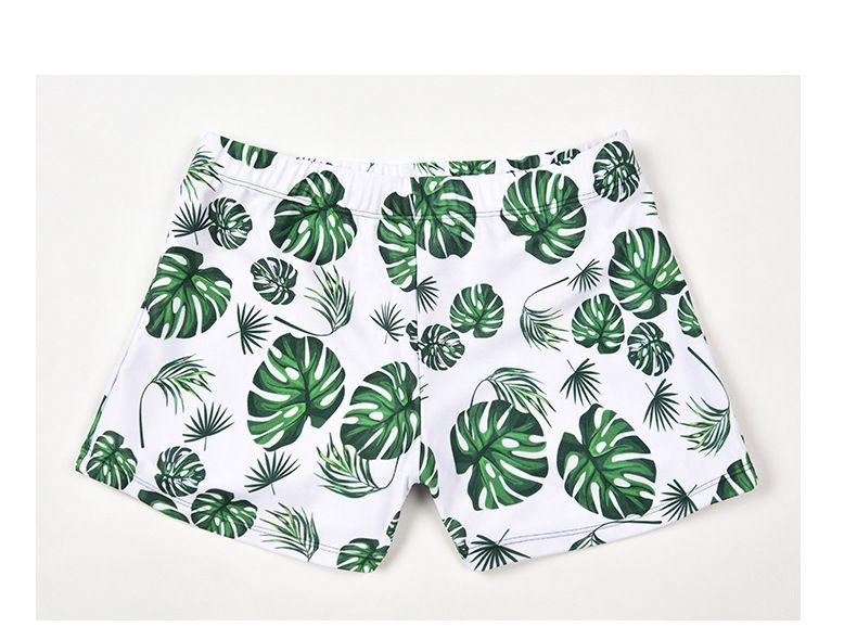 清新印花修身顯瘦遮肉連身裙泳裝-滿滿小葉子-綠+白