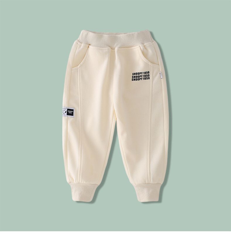 卡通人物史努比腰鬆緊束口運動褲-SNOOPY 1950-杏色