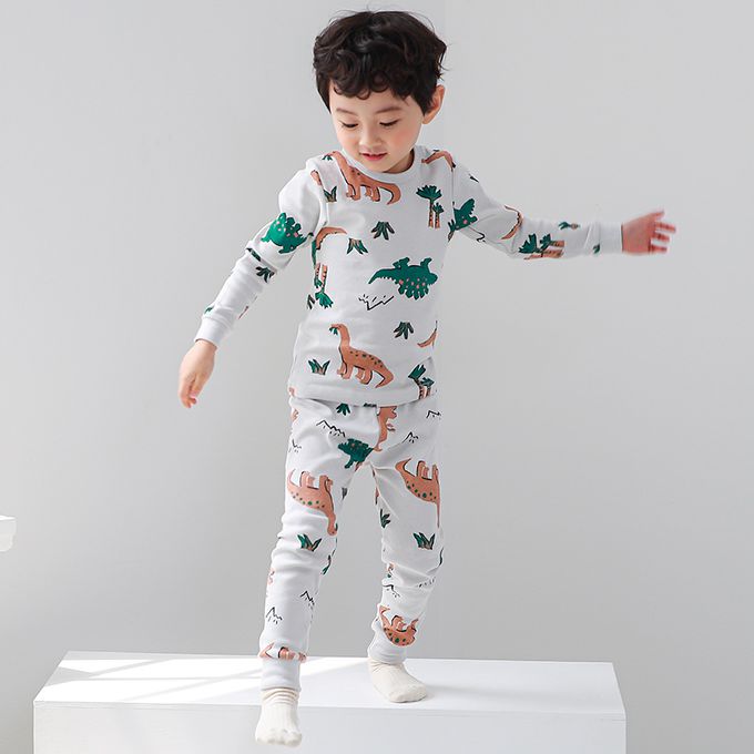 正韓 Cogibu - 極舒適無螢光劑 100% 有機棉幼兒/兒童睡衣/家居服套裝組-恐龍
