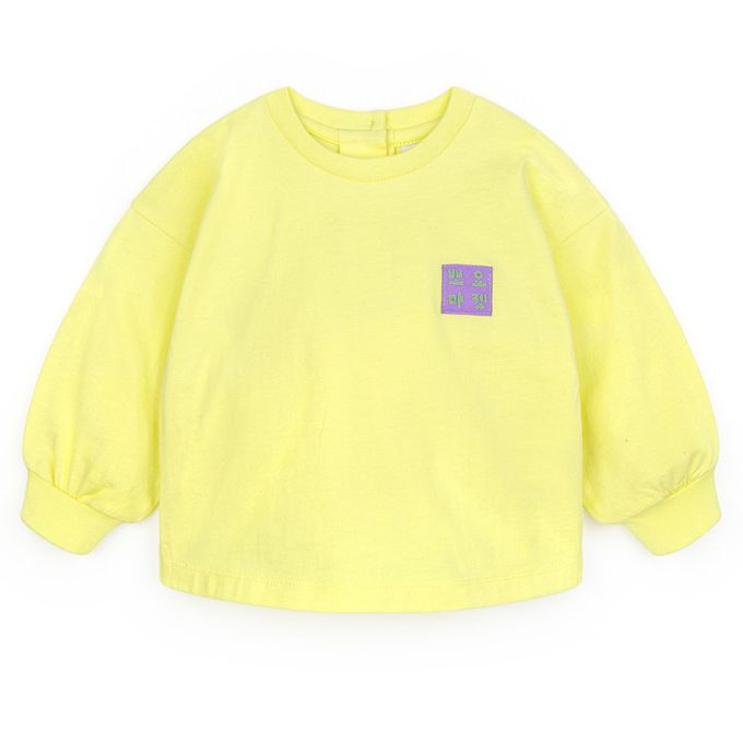 韓國 Pimpollo - 品牌布貼裝飾圓領長袖上衣-黃