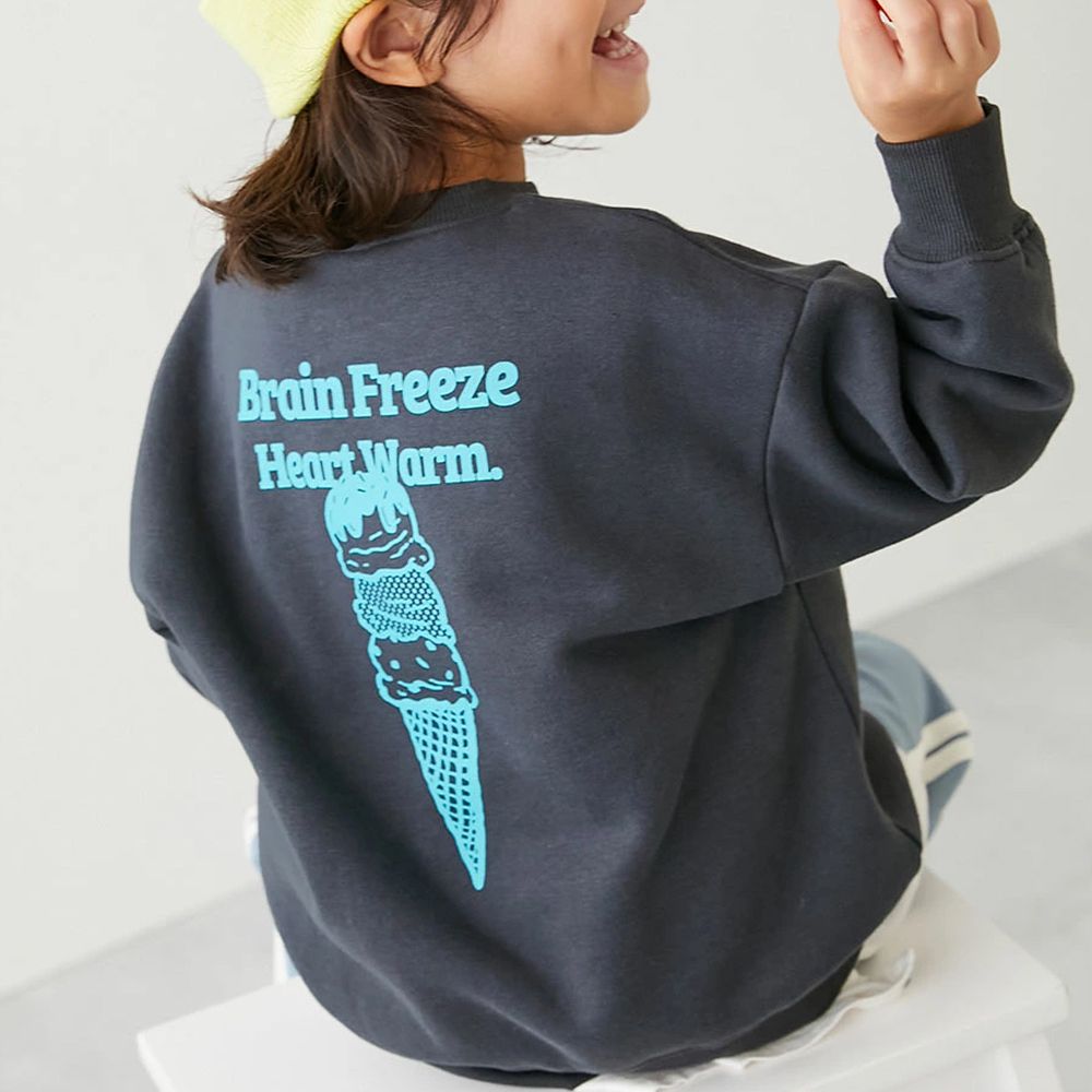 熱銷定番 裏起毛落肩大學長袖上衣-冰淇淋-灰黑