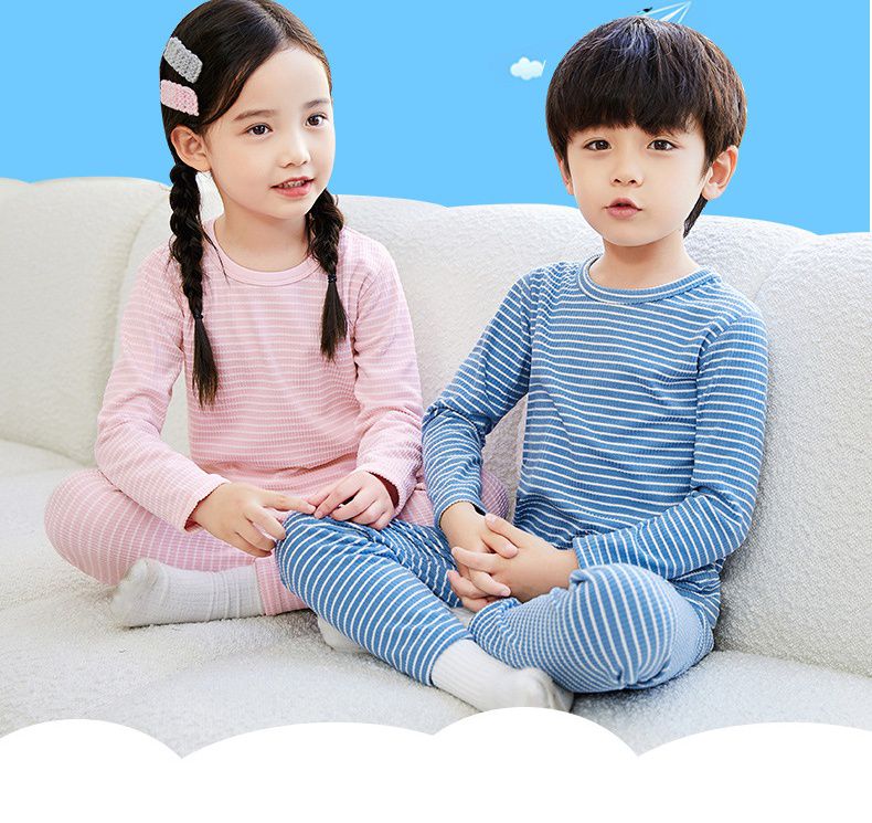 圓領無痕薄絨長袖家居服套裝-條紋-黑色