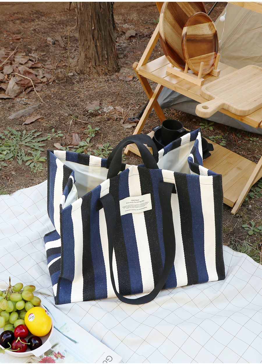 韓國 Conitale - 大容量防潑水束口購物袋/野餐袋/旅行袋-深藍 (46X35X25cm)