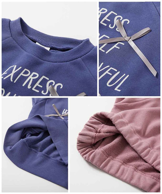 日本 devirock - 可愛女孩印花縮口長袖上衣-蝴蝶結緞帶-燕麥