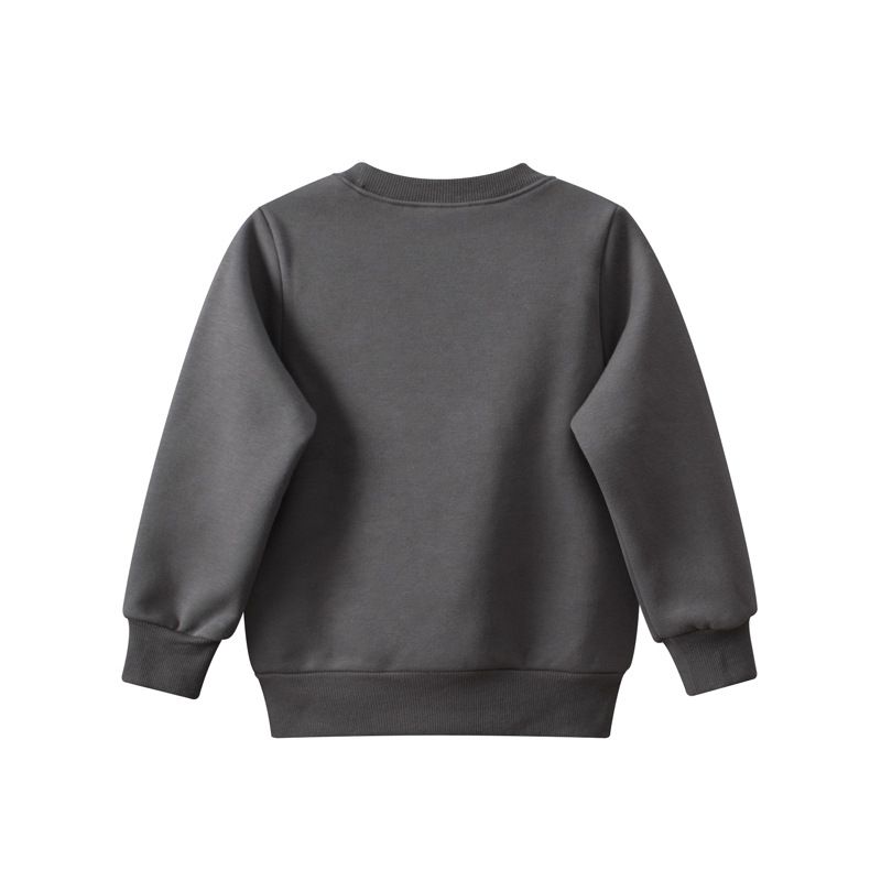 加絨棉質圓領長袖上衣/大學T-熊熊-深灰色