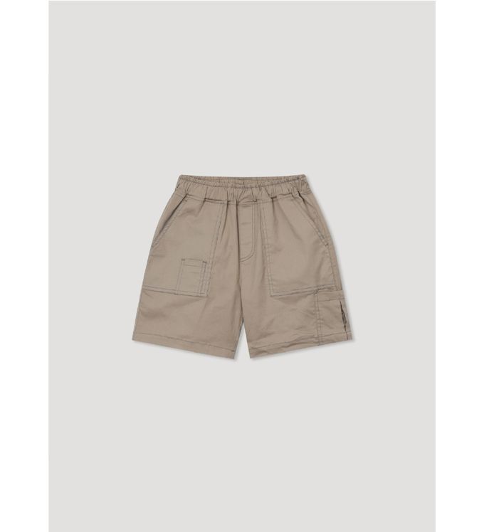 韓國 INDIVIDUEL - 鬆緊腰百搭口袋短褲-卡其
