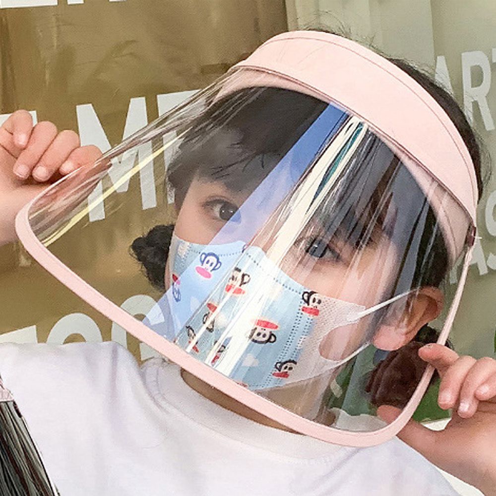 兒童可拆卸面罩防飛沫/遮陽防曬空頂帽-兩片式-粉色