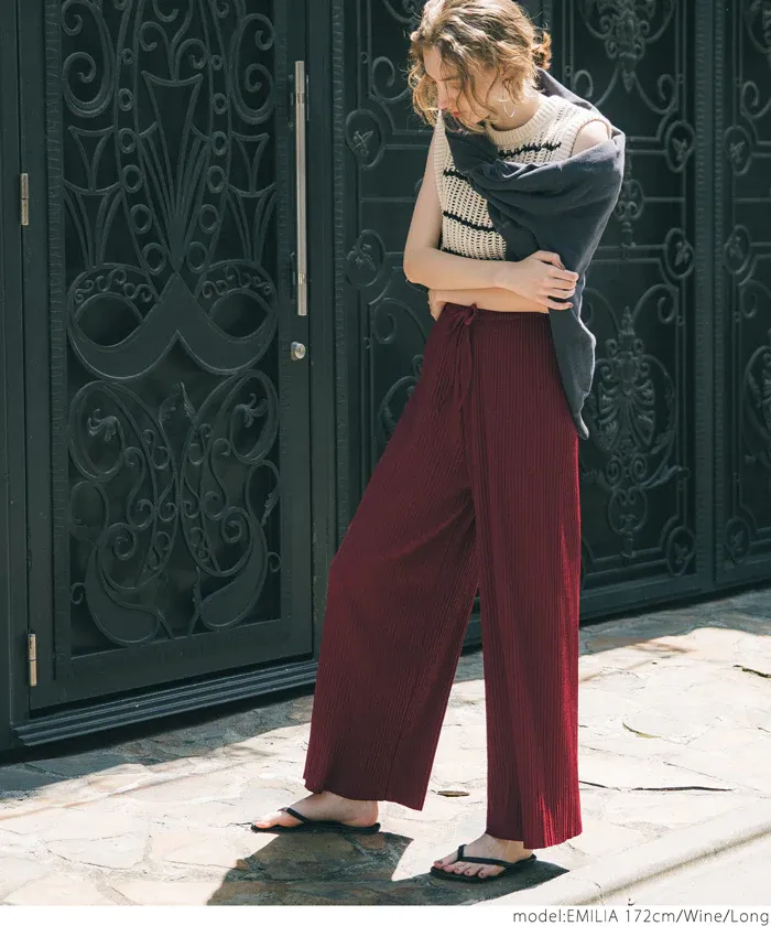 日本 COCA - [可剪裁] 速乾垂墜彈性風琴寬褲-淺灰棕