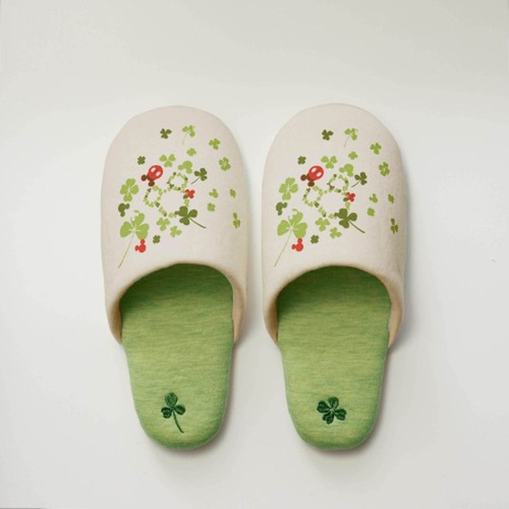 日本千趣會 - 迪士尼室內拖鞋-米奇幸運草-米綠