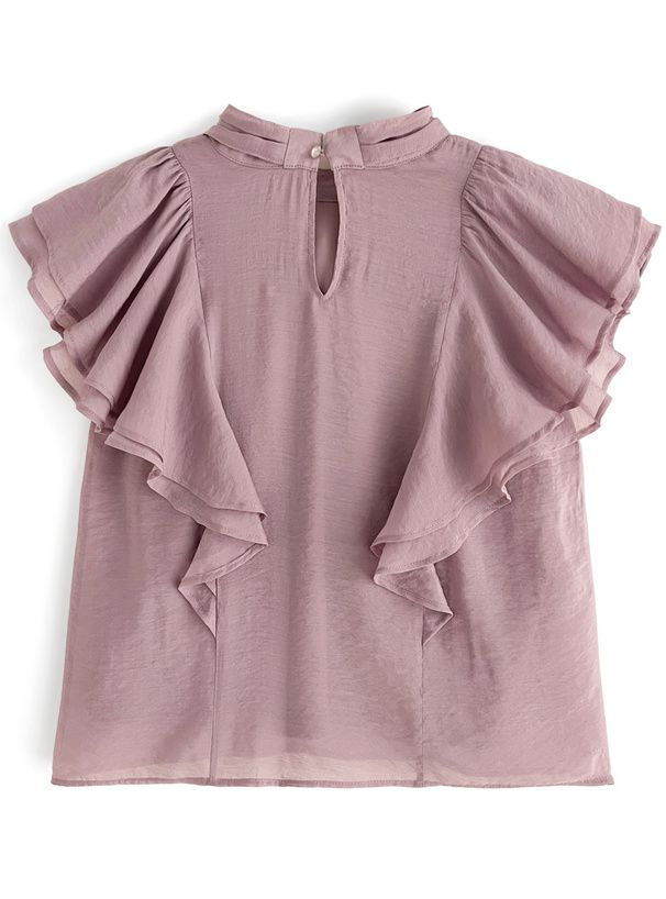 日本 GRL - 浪漫扭結波浪層次修身短袖上衣-經典黑