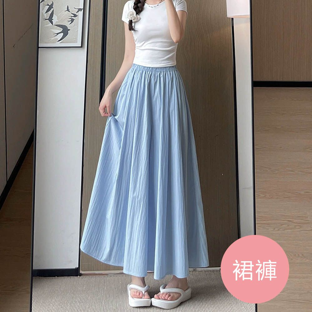 冰絲涼感瘦瘦裙褲-有口袋(可選長度)-活力藍