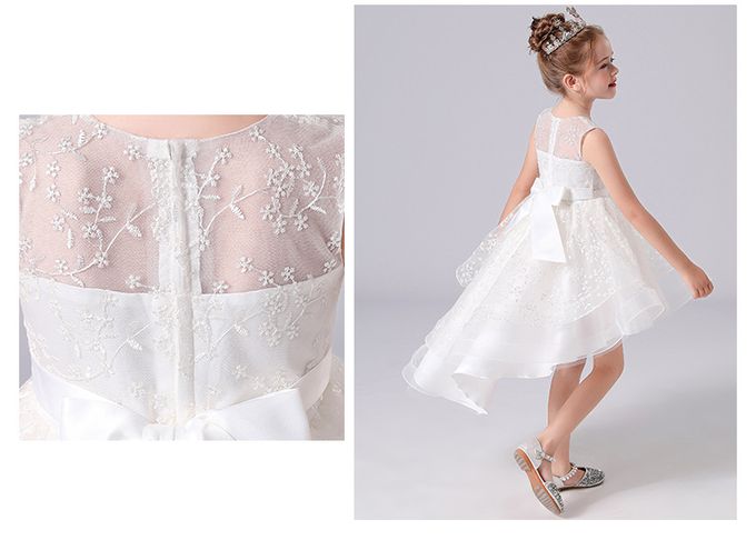 桃心領綴花繡小禮服-白色