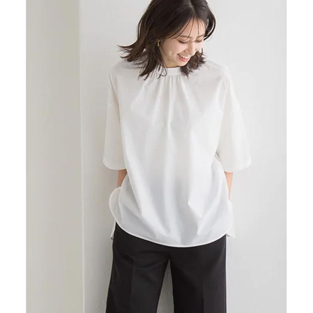 日本 BELLUNA - 優雅後綁帶氣質五分袖上衣-白