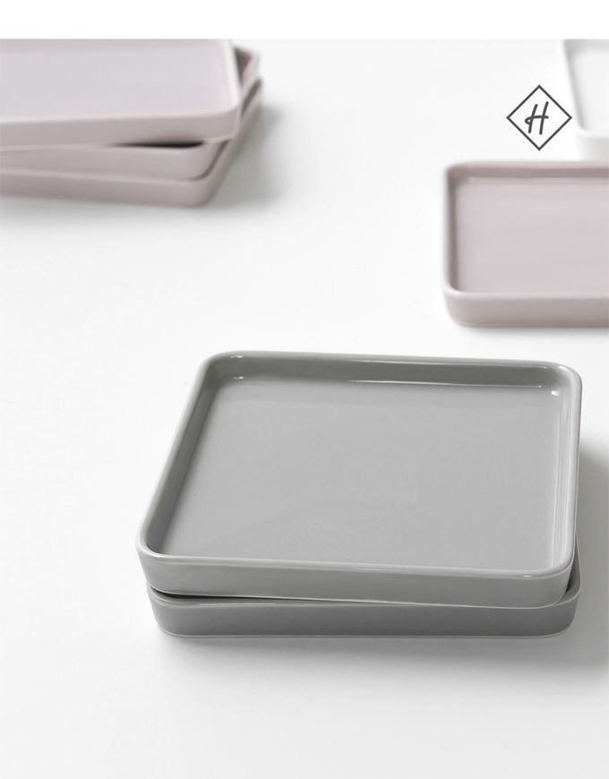 韓國 SSUEIM - LEED系列莫蘭迪陶瓷方形淺盤14cm (灰色)